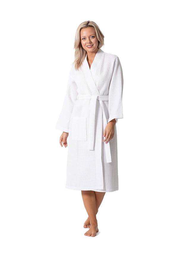 Turkish Linen Waffle Knit Lightweight Kimono Spa Bath Robes for Women - Quick Dry - Soft