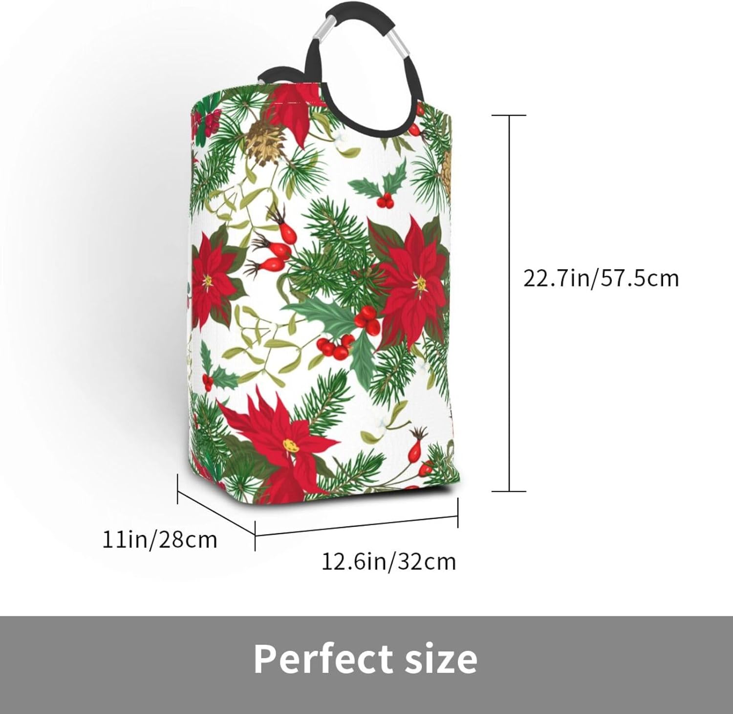 Christmas Berries Laundry Basket Organizer Collapsible Tall Laundry Hamper Nursery Storage Basket Bins with Handles for Toys Organizer Clothes Bathroom Travel