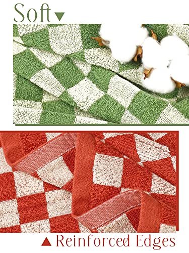 Checkered Bath Towels For Bathroom, 2 Pack Shower Towels 55" X 27.5", Super Absorbent And Quick Dry (Orange + Green) #TOP4