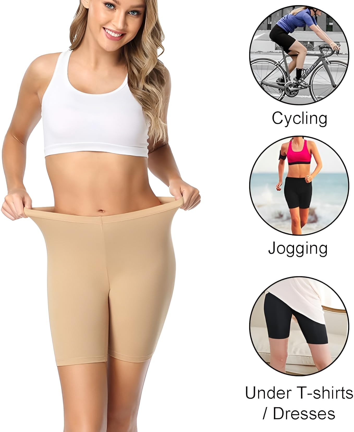ATOX Women's Boxer Shorts | Cotton Cycling Shorts | Slip Shorts for Under Dresses High Waisted Bike Shorts (Beige) 3
