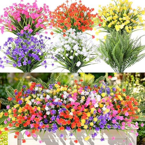 AmberFun 24PCS Artificial Outdoor Flowers, UV Resistant Plastic Flowers