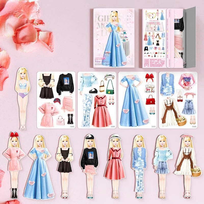 Magnetic Princess Dress Up Paper Doll, 2025 Paper Dolls Magnetic Dress Up Dolls for Girls Ages 4-7, Pretend Play Toys Magnet People Clothes Puzzles Game for Girls Imagine Set Birthday Gift (A Set)