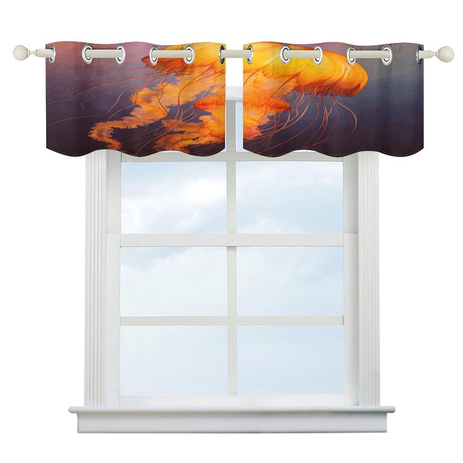 Fekiloot Style Jellyfish Orange Short Curtains Valance Curtain