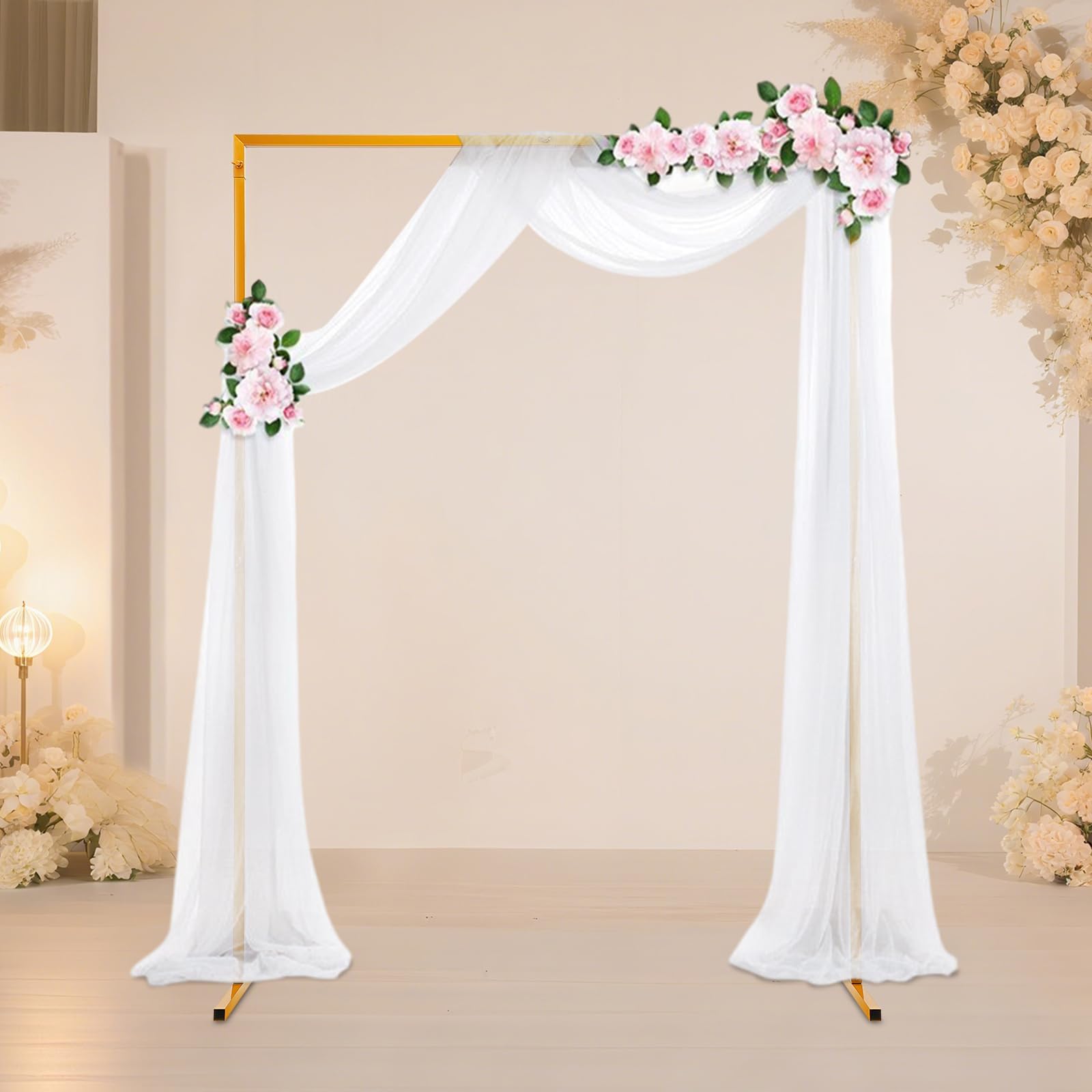 2 x 1,5 m Arco di nozze rettangolare, cornice in metallo dorato per festa | Tubo in acciaio zincato, 5 kg, struttura T stabile, anti-corrosione, smontabile, per matrimonio e compleanno