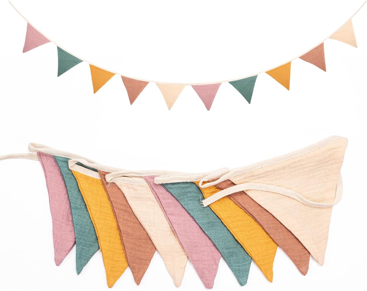 Bunting Children'S Room, Muslin Cotton Fabric Bunting, Garland Room Decoration For Hanging, House Bed Girls And Boys, Wall Gift, Baby (Morandi Beige)