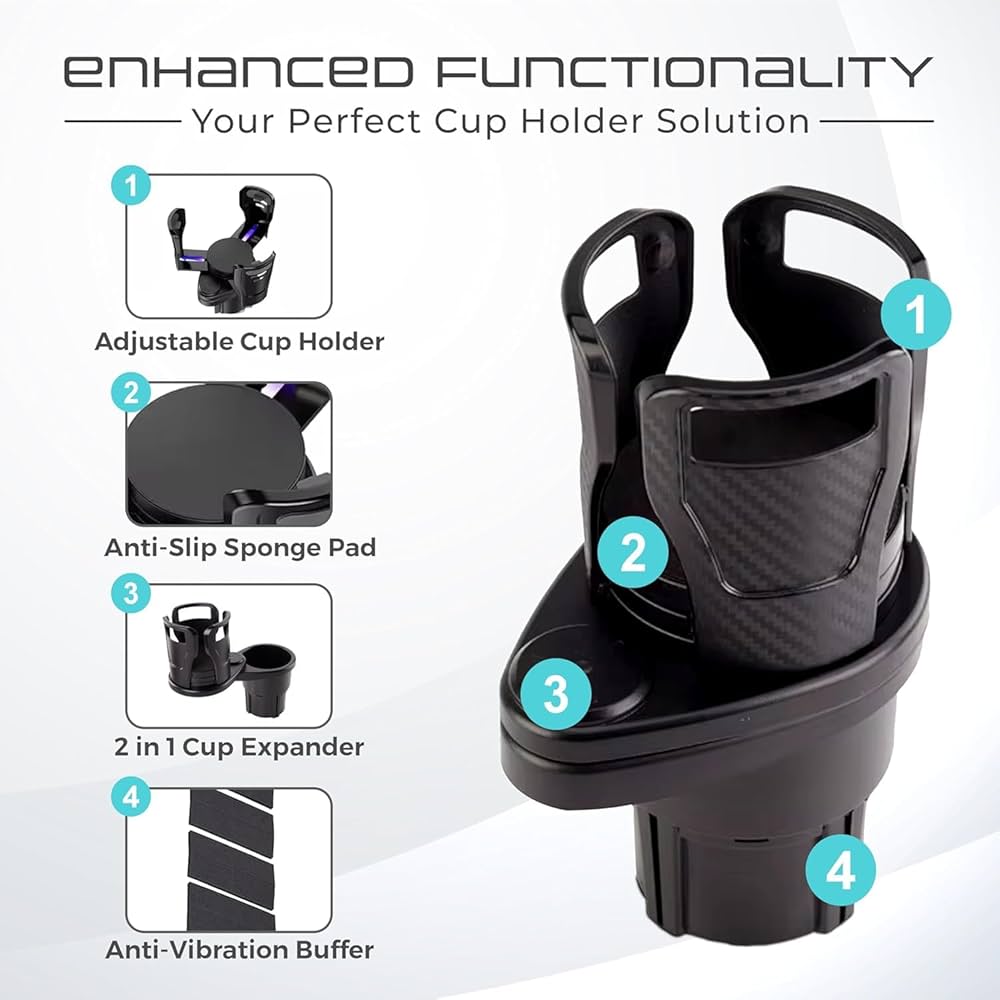 GRILL BUMP Car Cup Holder Extender Adapter, 2 in 1 Multifunctional Car Drink Cup Holder Organizer, Adjustable Base, Fits 14oz to 24oz Coffee Mugs, Water Bottle, Drinks Container : Amazon.in: Car & Motorbike