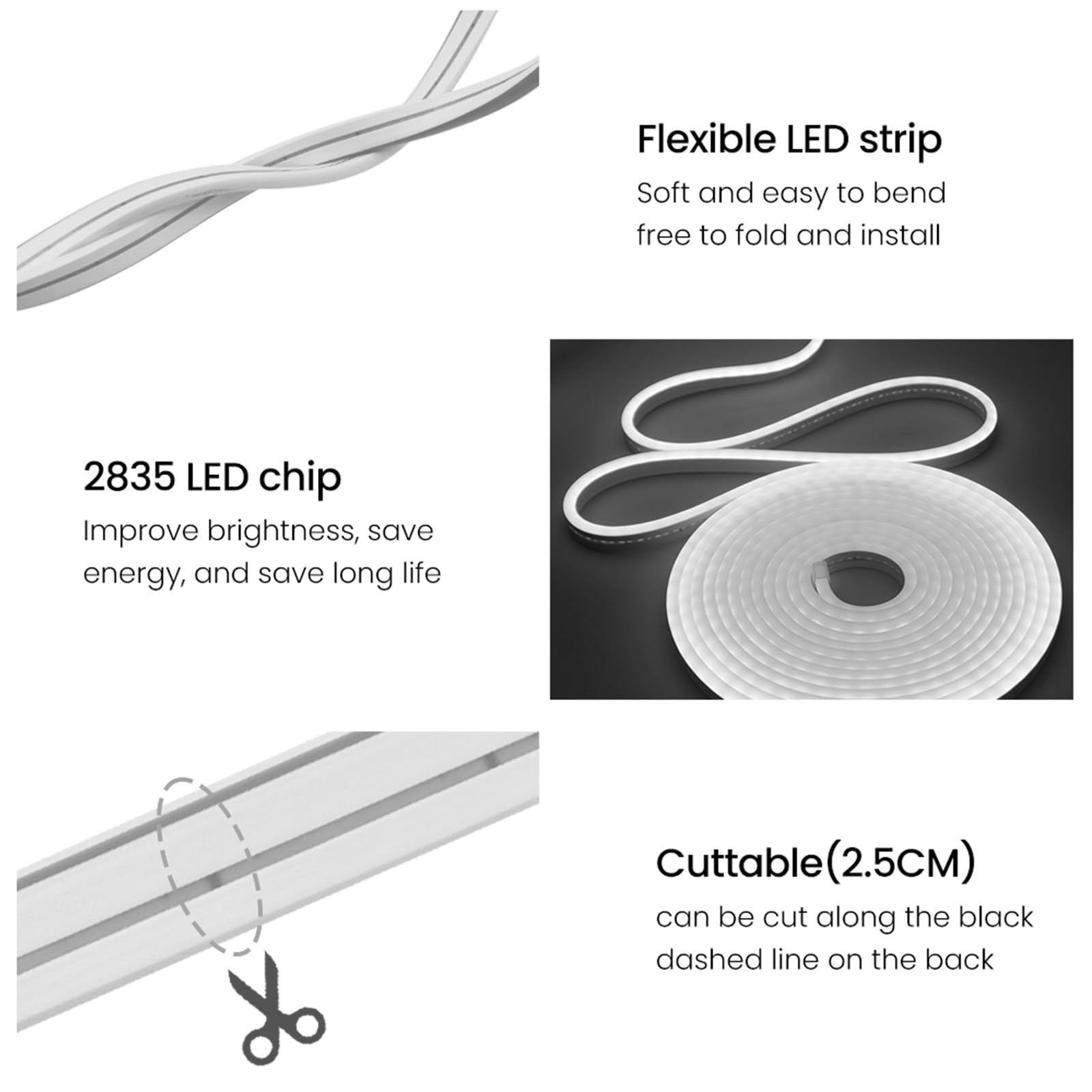 KISUFU 12V Neon Striscia di Luce Solare Outdoor,SMD 2835 120 Led/m IP67 impermeabile Striscia luminosa a energia Solare con telecomando,8 modalità, Strisce luminose per giardino, portico,casa,patio