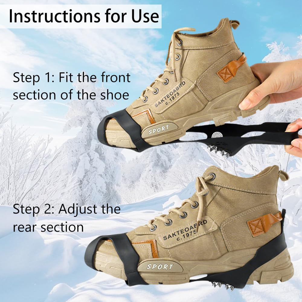 Ramponi per Scarpe Invernali, 10 Punte Anti-Scadimento in Acciaio Inossidabile - Grappette Facili da Mettere per Neve e Ghiaccio