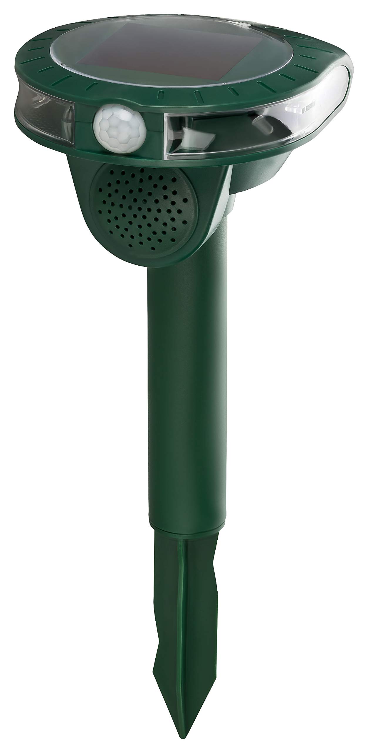 GRUNDIG Ultrasonic Solar Animal Repeller assembled with ground stake