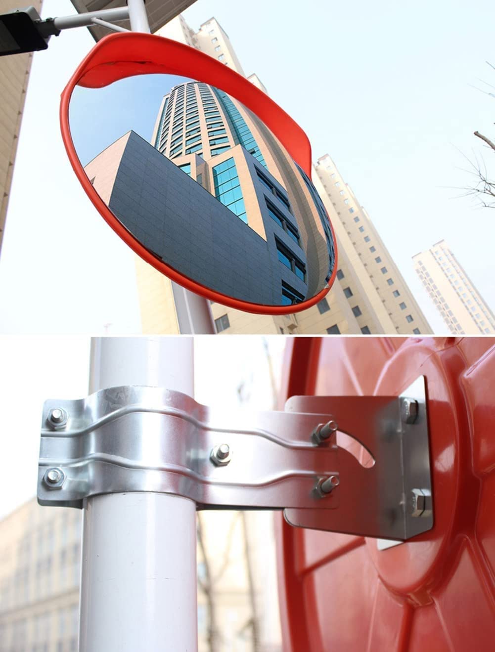 Miroir de sécurité Convexe, lentille Grand Angle extérieure, Polycarbonate Orange pour la Surveillance de sécurité des Angles Morts, résistant aux intempéries, Non déformé, Une Couleur