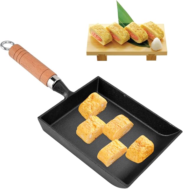 15.5cm Tamagoyaki Japanese Omelette Pan, Thickened Frying Pan with Wood Handle Flat Bottomed Pancake Pan Non-stick Coating Rectangle Frying Pan for Gas Stove and Induction Hob