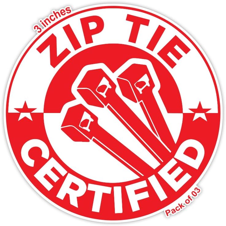 Zip Tie Certified Funny Stickers - Technician Decal (3, 3x3 Inch)