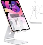 OMOTON T2 Desktop Stand Holder Compatible with iPad Pro/Air/Mini,Adjustable Tablet Stand for Desk, Upgraded Cell Phone Stand with Longer Arms,New iPhone,Silver