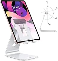 OMOTON T2 Adjustable Tablet Stand for iPad Pro/Air/Mini - Longer Arms, Hollow Design, Aluminum Desk Holder, Silver