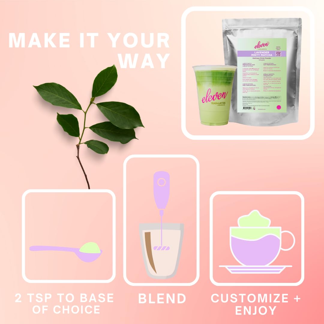 eleven TLC Minty Lavender Japenese Matcha Powder Wellness Drink Mix Lavender Matcha Latte Mix Matcha Latte Powder Calm — view 5
