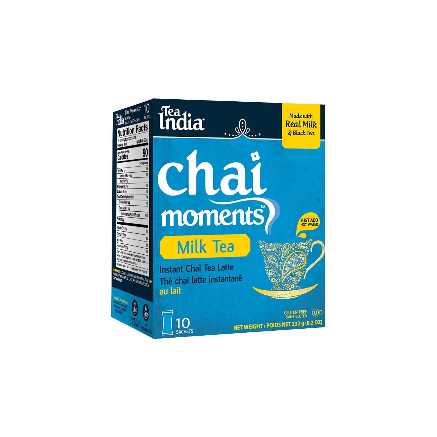 Tea India Chai Moments Milk Tea Instant Chai Tea Powder With Milk And Sugar Instant Latte Mix Flavorful Blend Of Black Tea & Natural Ingredients Indian Tea Individually Wrapped 10 Sachets