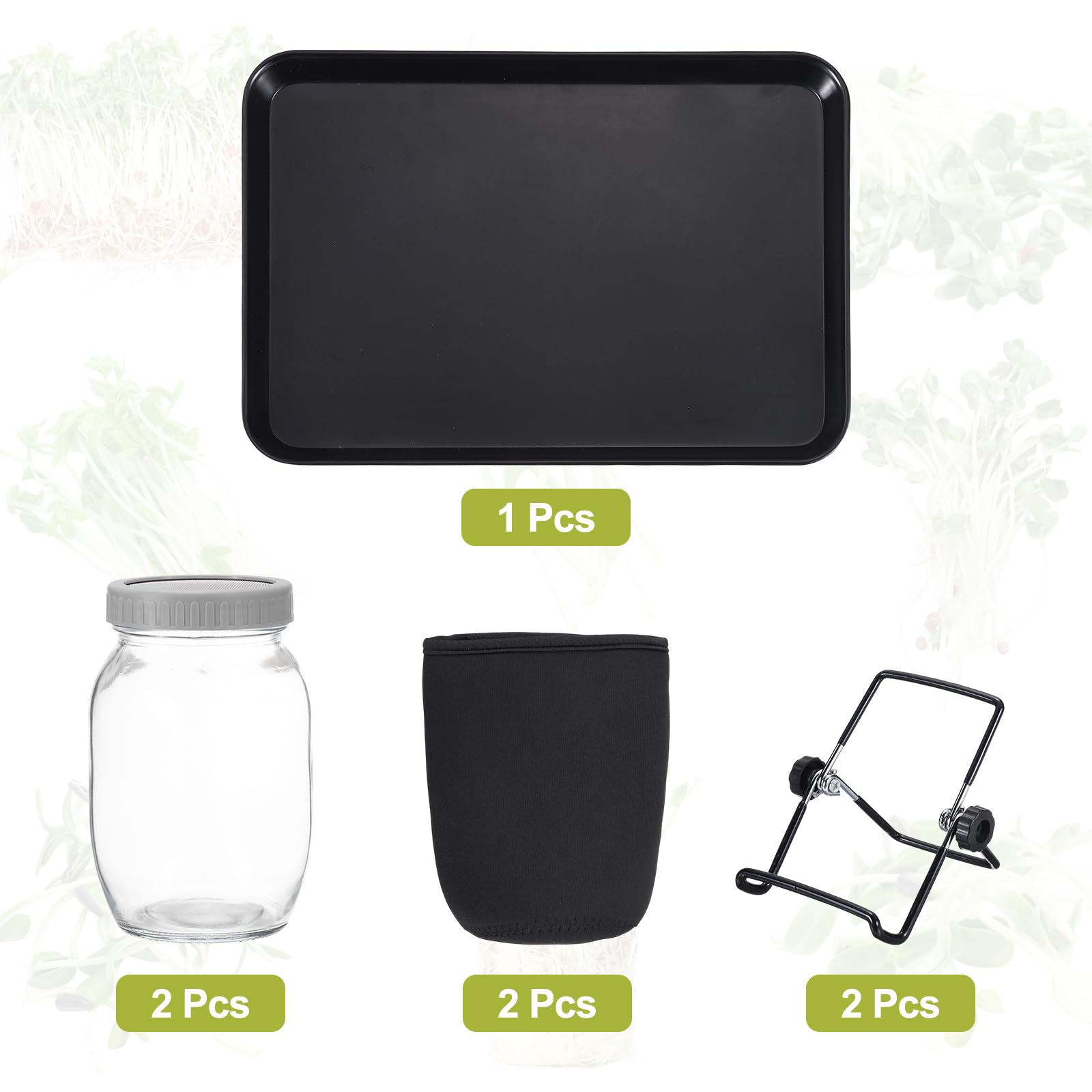 QUARKZMAN 2Pcs Bocal de Germination Pot de Germination avec Couvercles Tamis en Acier Inoxydable Plateaux de Culture pour Germes, Cresson et Micro-Pousses avec Guide et Support, Gris