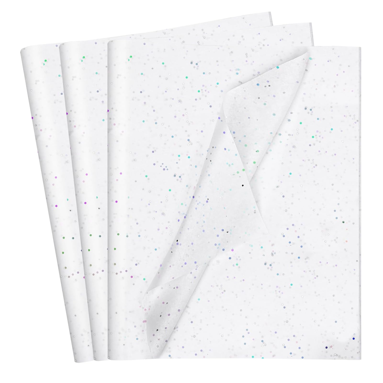 Rjayaa White Tissue Paper For Wrapping Gifts, 50 Sheets Glitter Tissue Gift Wrapping Paper Sheets For Packaging Packing Crafts 50X33cm