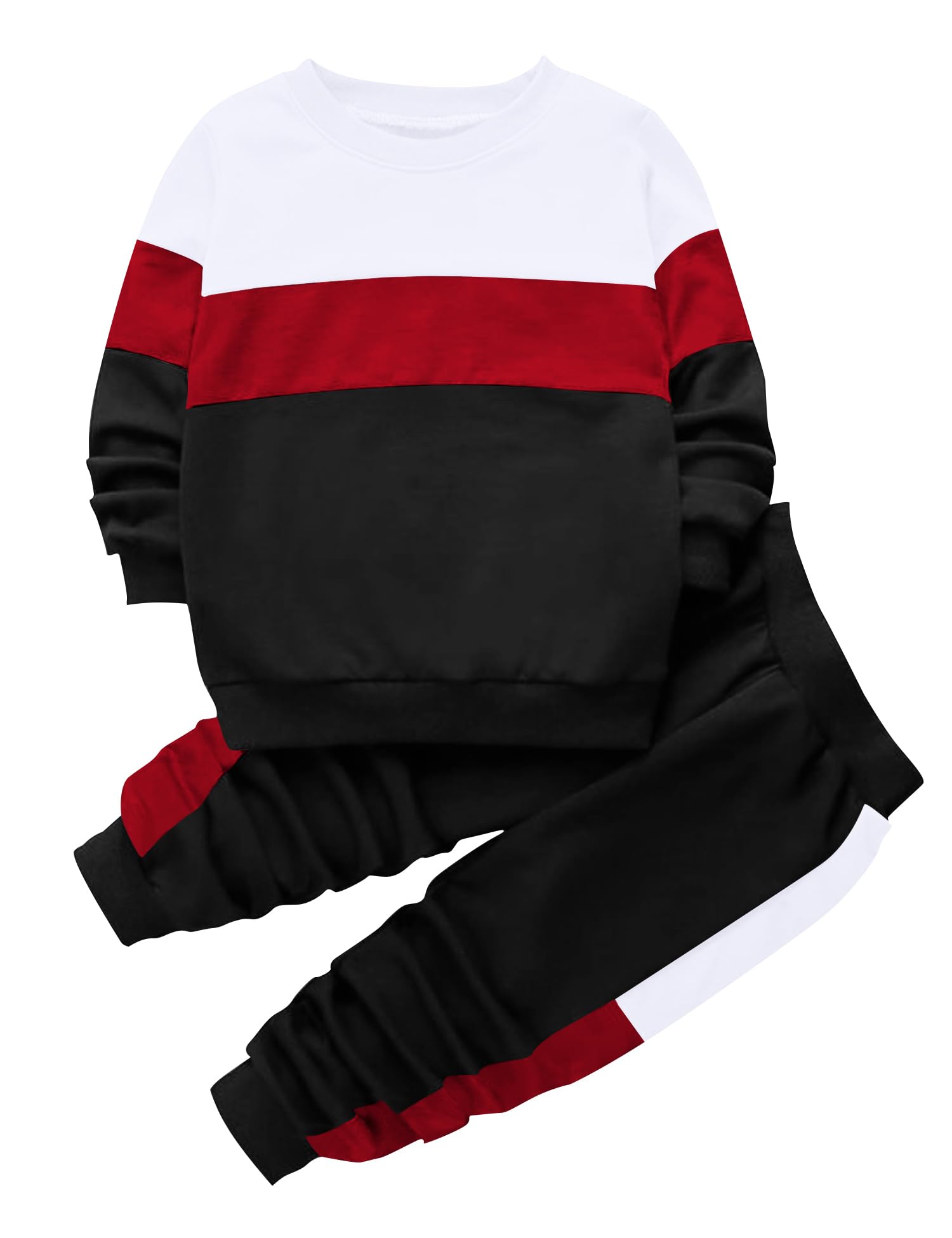 Babioboa Boy's 2 Piece Active Tracksuit Sets Casual Pullover Sweatsuit Color Block Long Sleeve Sweatshirts &amp; Jogger Pants
