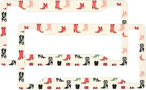 2 Pcs Car License Plate Frames for Women Men - Vintage Colorful Boots Print Aluminum Solid License Plate Cover for Car Accessories for Women Men