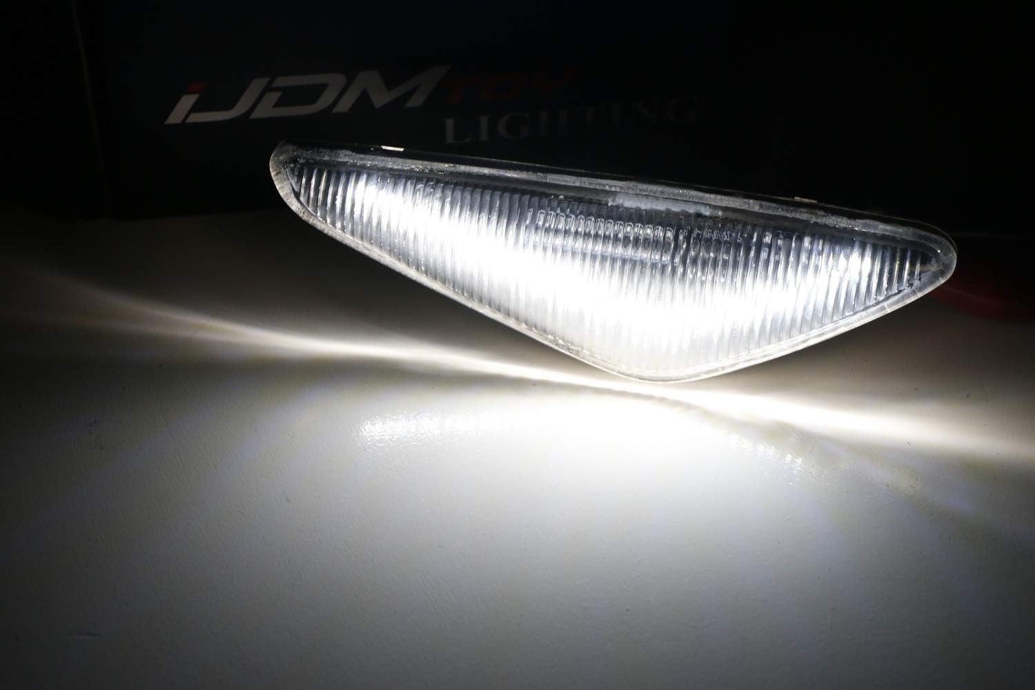 iJDMTOY Smoked Lens 20-SMD V-Shape Xenon White LED Front Fender Side Marker Light Assembly Compatible With BMW X3 X5 X6, Replace OEM Clear Sidemarker Lamps