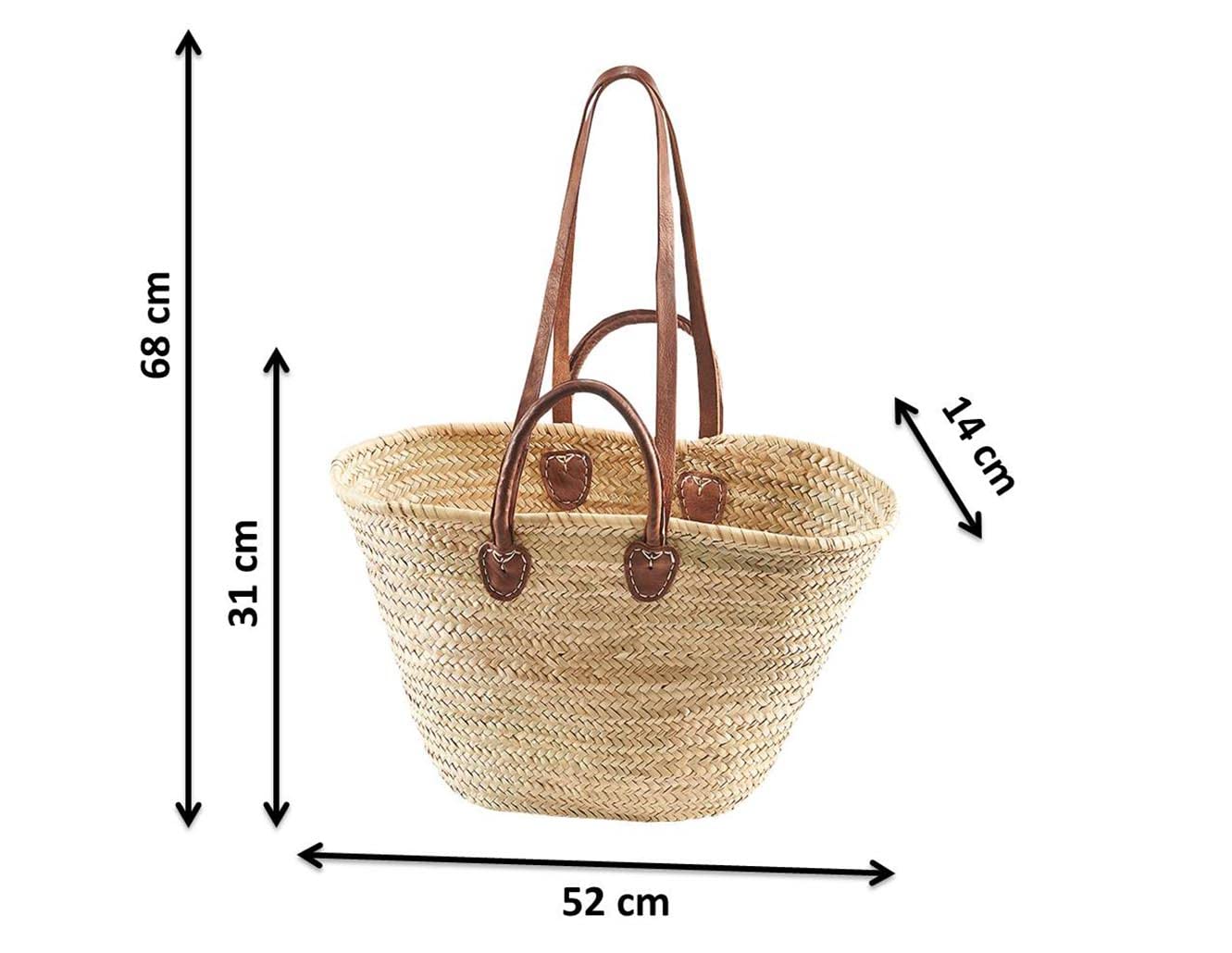 Kobolo Tasche, Palmblatt, mit Ledergriffe und Lederhenkel, 50 x 21