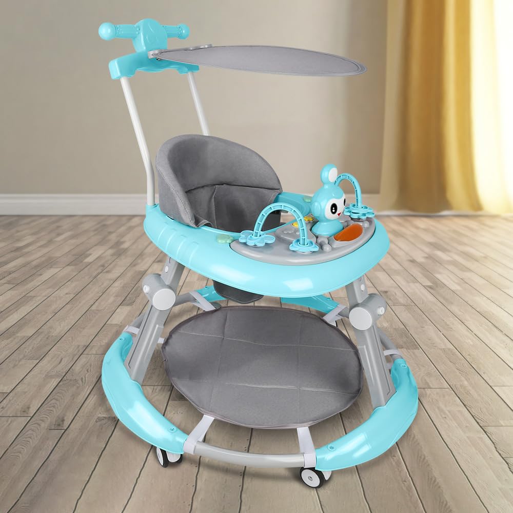 Estación de Juego Electrónica Extraíble con Luces y Melodías, Andador para Bebé Plegable, Altura Ajustable, Fácil de Almacenar, 6 Meses y Más - 70 * 70 * 91 cm - Azul