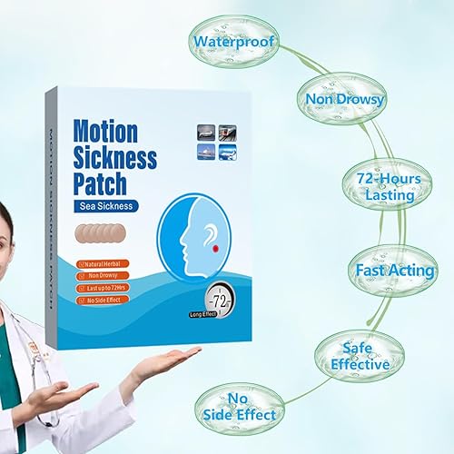 Miniatura 5 de Parches de mareo por movimiento para crucero, 14 unidades, parches de movimiento y mareo que no producen somnolencia detrás de la oreja para adultos