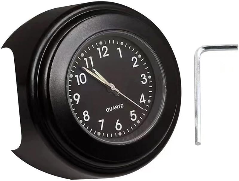 Reloj de Manillar de Bicicleta, Reloj de Bicicleta de Metal Resistente al Agua y a los Golpes con Llave, Almohadillas Antideslizantes, visualización de la Hora del Manillar Visible Nocturna, para Motocicleta de 25-26 mm, Bicicleta (Negro)