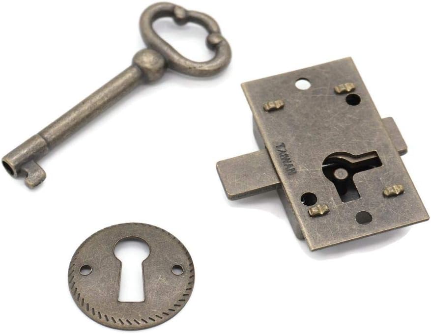 Restore Hardware Antique Cabinet Flush Mount Lock with Key, Brass Plated, 1 3/4 in High x 1 in Wide x 3/8 in Thick