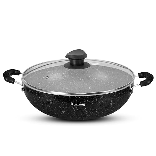 Lifelong Non-Stick Frying Kadai with Glass Lid | 3.2 Litre & 26 cm Induction and Gas Compatible Cookware Kadhai | Scratch Resistant Kadai for Cooking Curry, Dal, Rice & Biryani (LLKA03, Black)