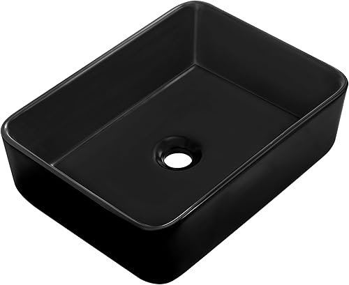 Miniatura 2 de Fregadero rectangular de 18.9 x 15.0 in, color negro, fregadero de cerámica de porcelana para baño