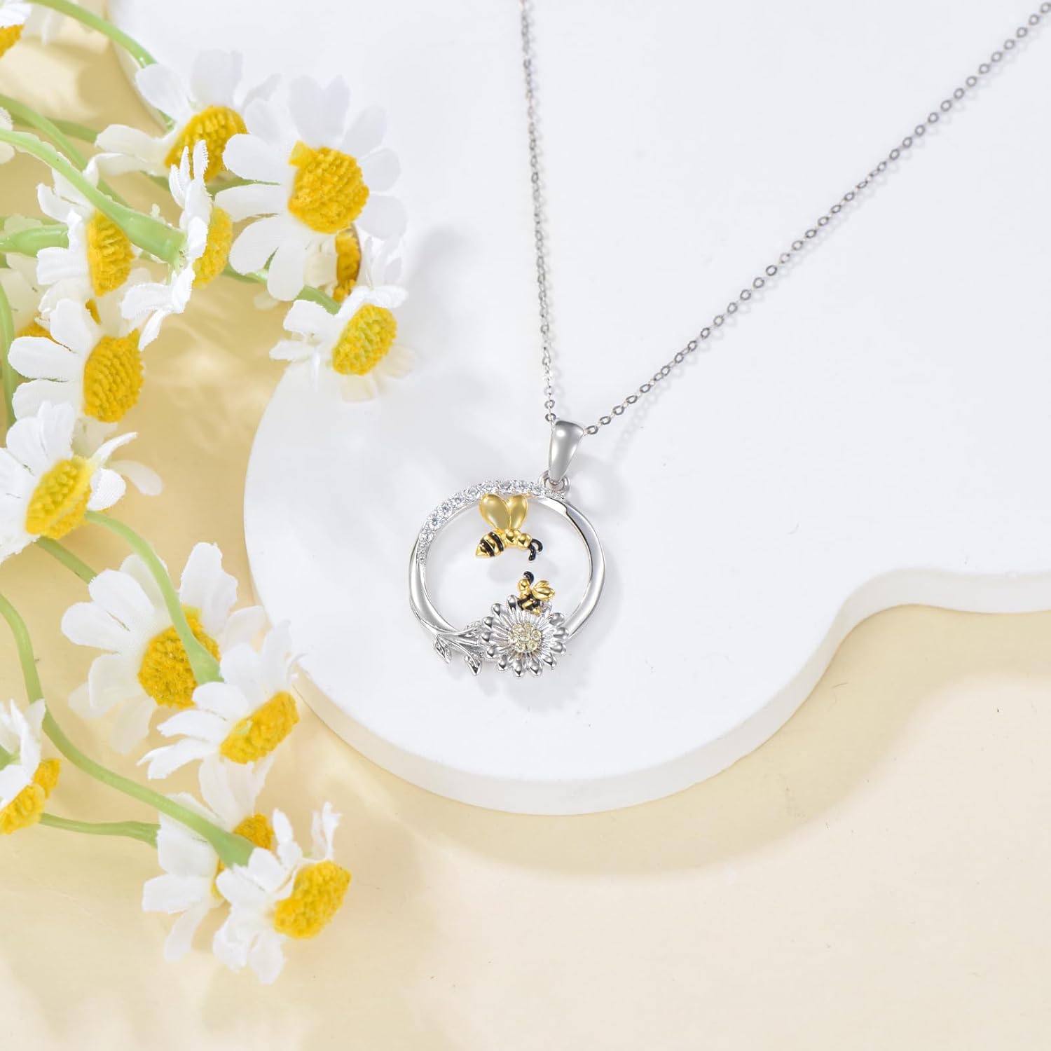 Bee Necklace for Women S925 Sterling Silver Bee Pendant Necklace Mother's Day Valentine's Day Christmas Jewelry Gifts for Mother Wife - Image 6