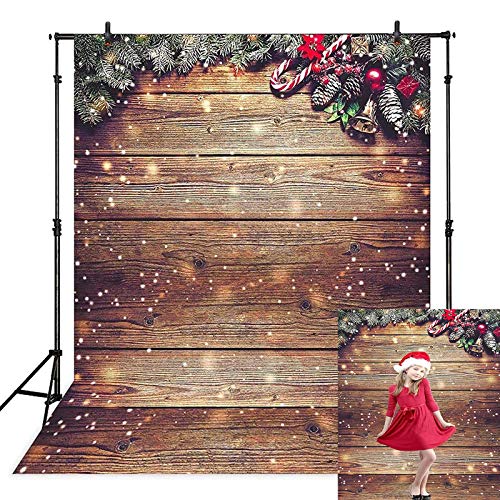Avezano Fondo de madera de copo de nieve dorado con purpurina para pared de Navidad, fondo de suelo de madera para niños Retrato de estudio de fotos Fotógrafo, 4 x 6 pies