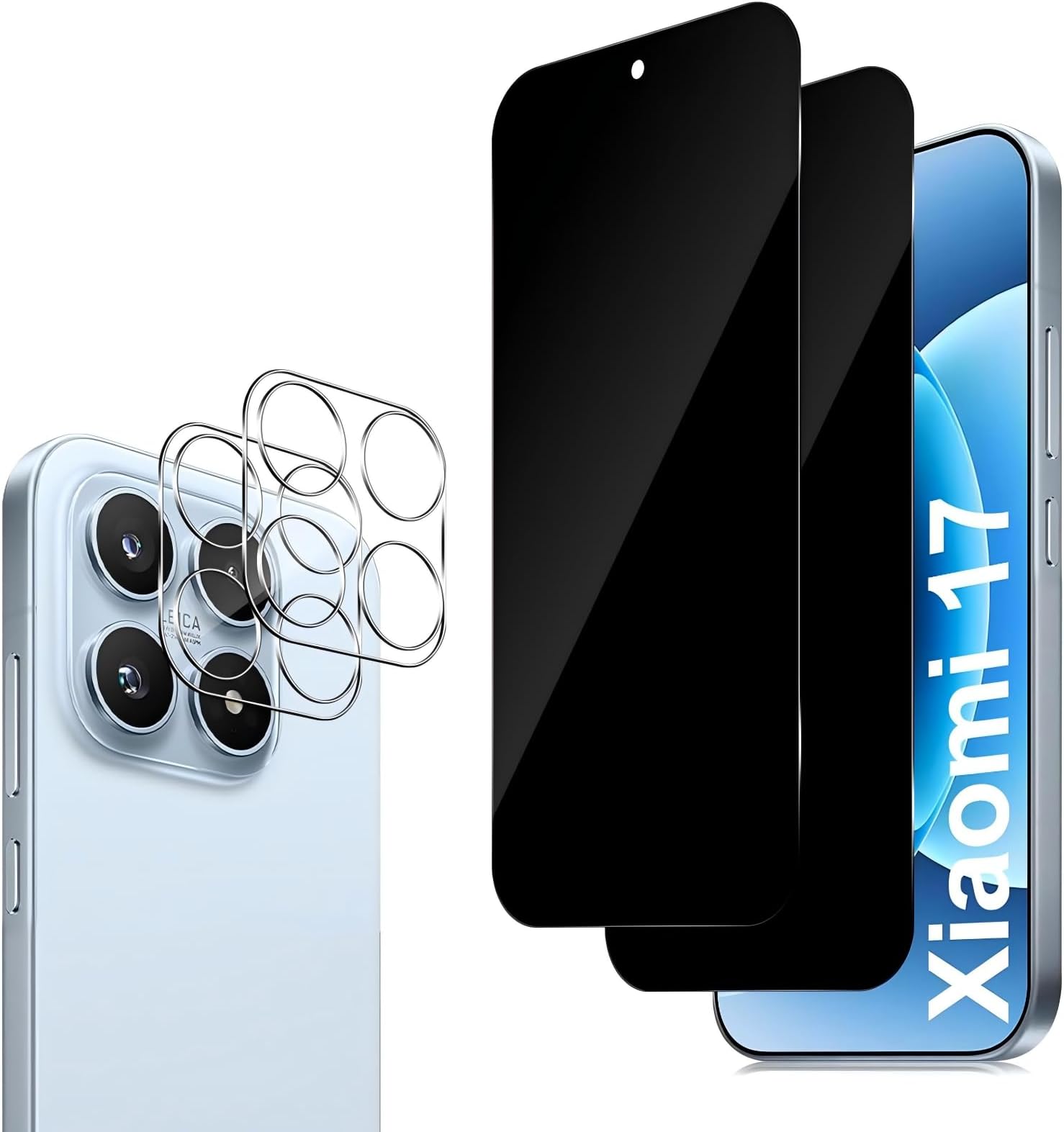 2 Pieces Tempered Glass Screen Protector for Xiaomi Mi 17 Anti-Spy Glass + 2 Pieces Protection Camera, Full Coverage Screen Protector, Anti-Spy 9H Bubble-Free
