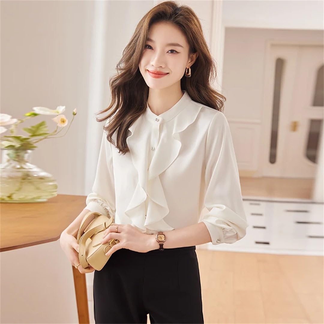 Blusa de manga larga para mujer, color morado, elegante, formal, para oficina, trabajo