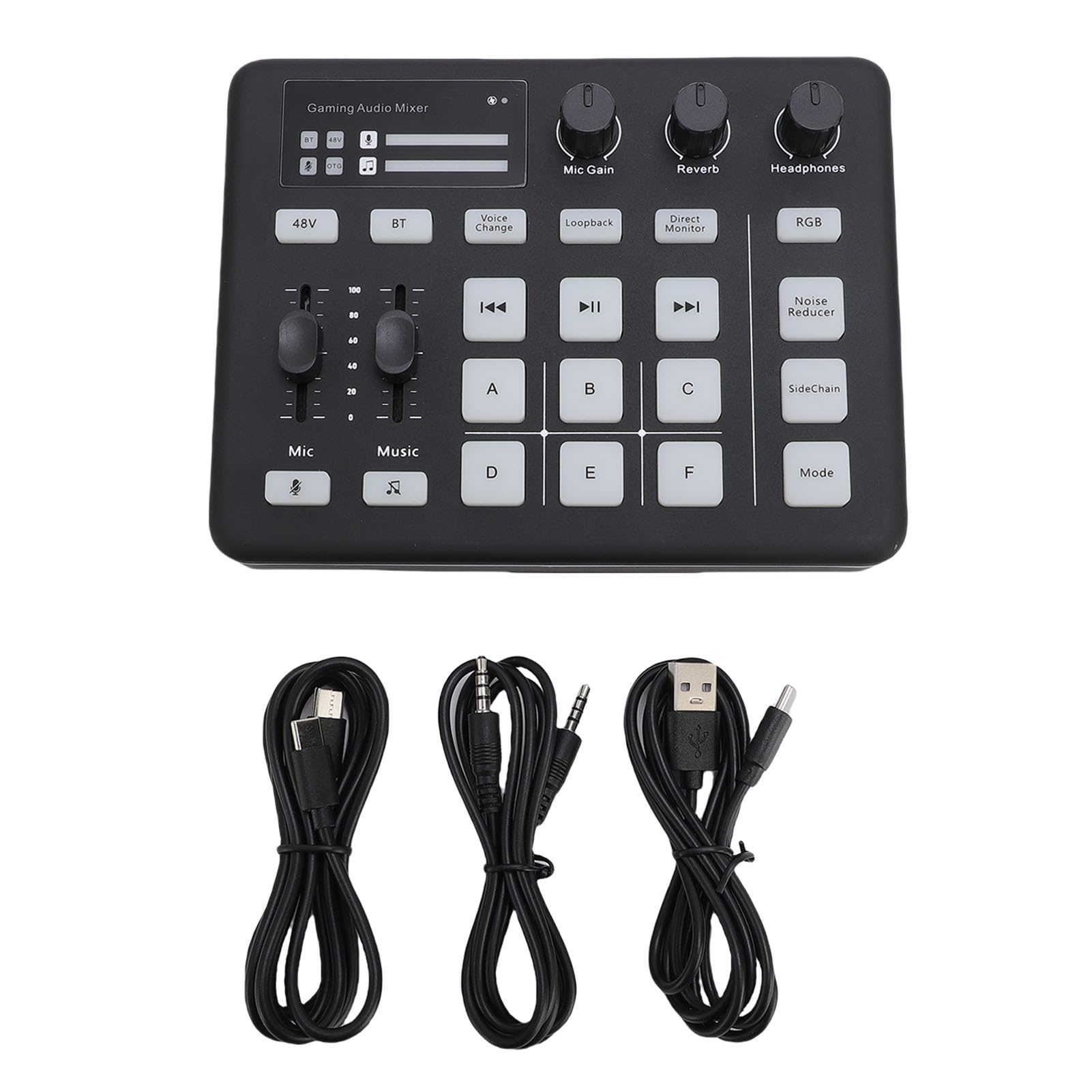 Annadue RGB Gaming Sound Mixer, Bluetooth 5.0 Live Sound Card con 13 Botones de Efectos, Mezclador de Audio USB Tipo C para Transmisión, Podcasting, PC.