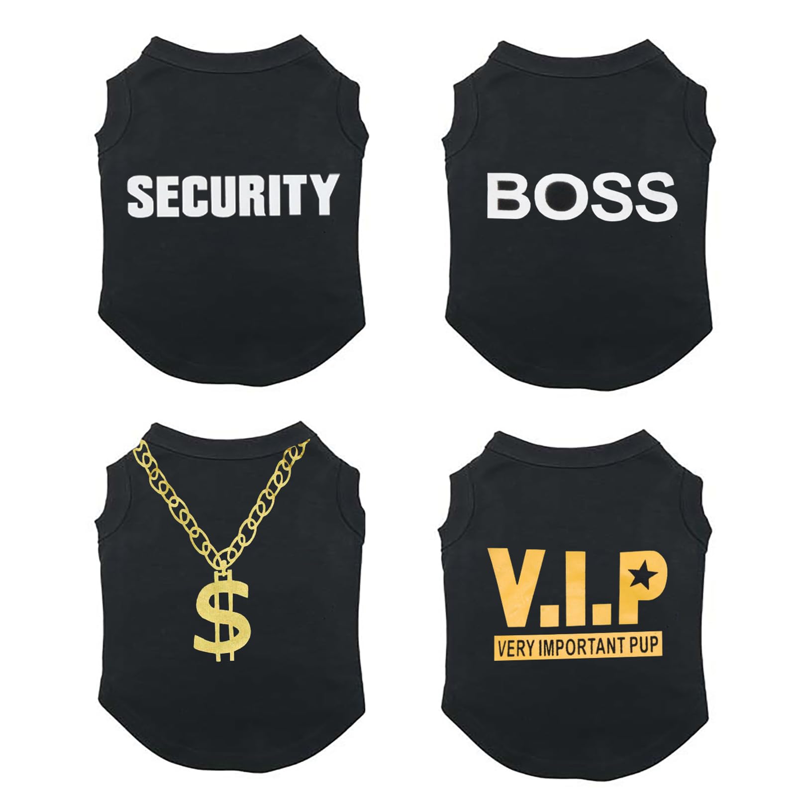 Izefia 4 Pièces Chien Chemises Vêtements 4pcs Security Respirante VIP Patron Collier D’Or Cool Été Débardeur Gilet T Shirt pour Petit Chiot Chat Moyen
