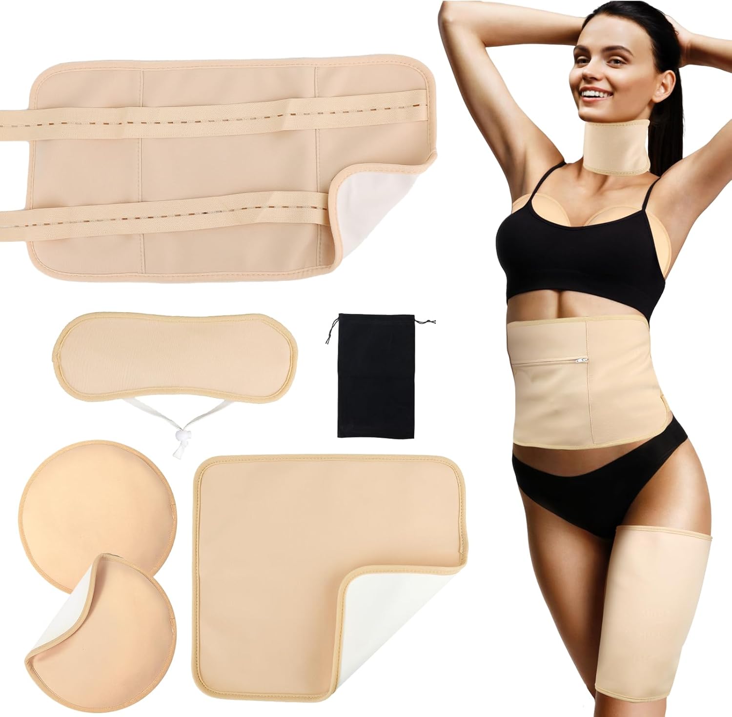 4 stks Castor Oil Pack, Herbruikbaar Verstelbaar Castor Oil Pack Kit Zonder Morsontwerp Machinewasbare Castor Oil Pack Kit Wrap voor Lichaam Castor Oil Free(KhakiName)