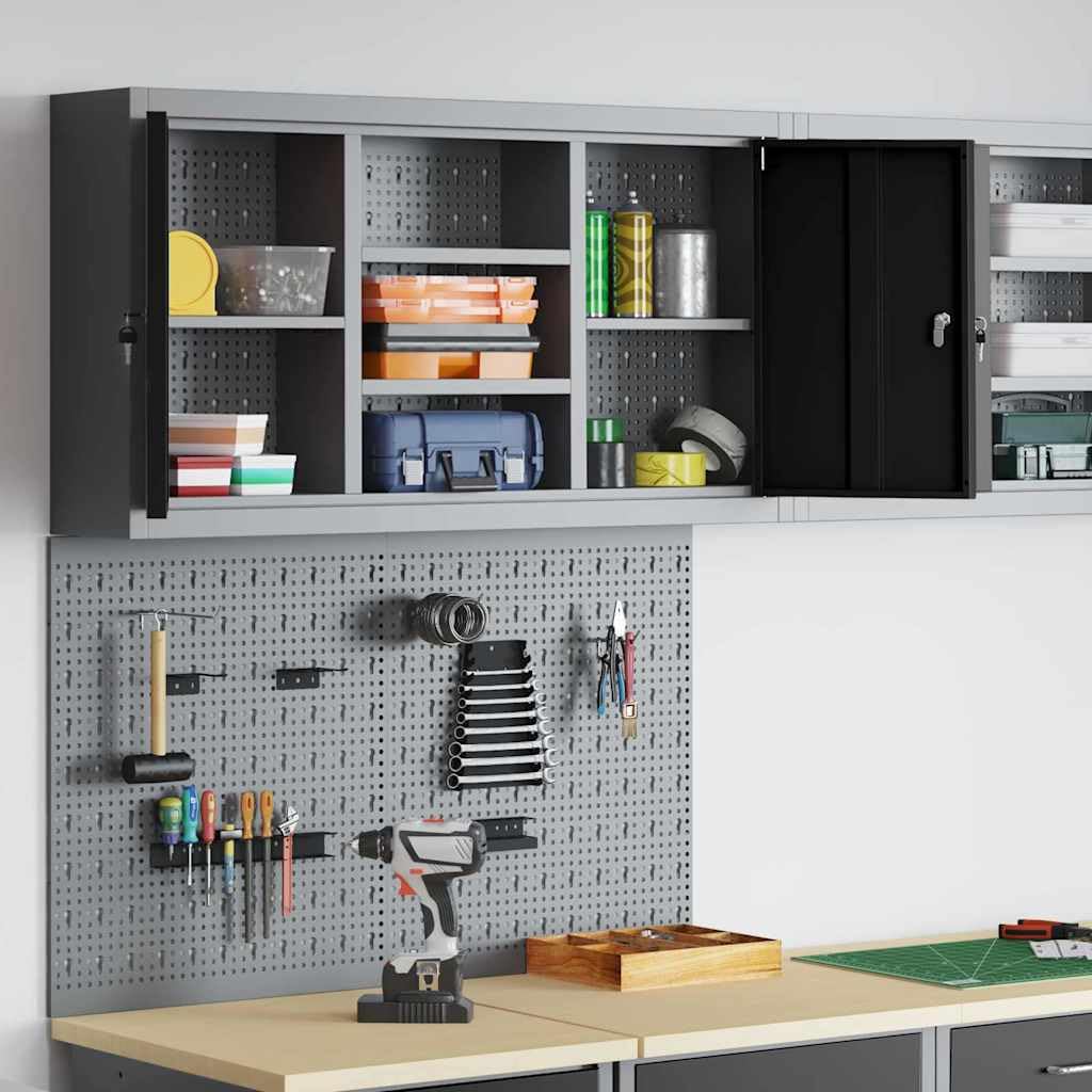 Lot de 3 armoires à outils en métal avec paroi perforée, armoire à outils murale, acier revêtu par pulvérisation pour garage et atelier, 100 x 20 x 115 cm
