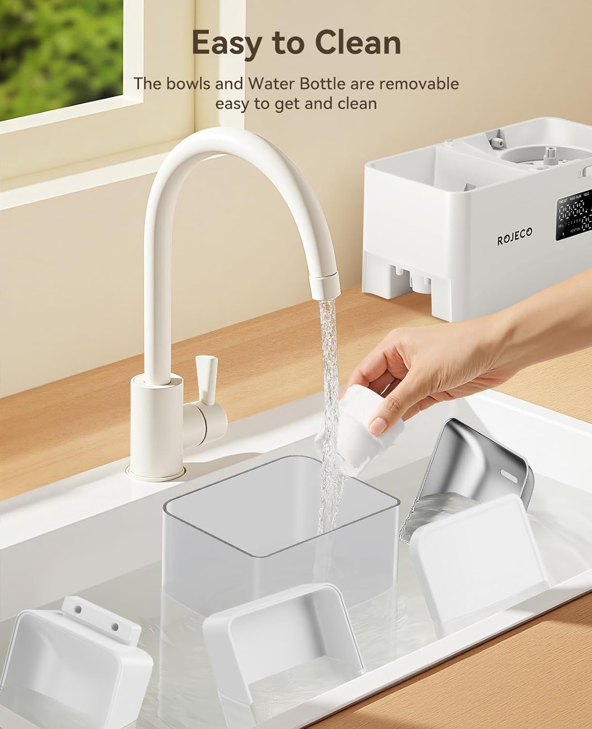 ROJECO - Comedero automático para gatos de 8.5 L, comedero 2 en 1 para mascotas con temporizador, dispensador de comida para gatos de gran capacidad con alimentador de alimentos y fuente de agua