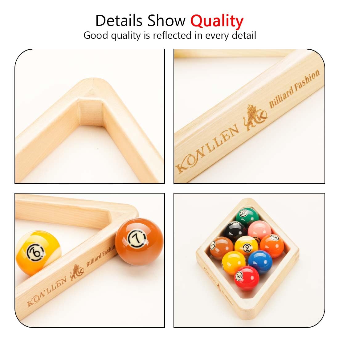 KONLLEN Massivholz Billard 8 Kugeln Dreieck / 9 Kugeln Diamant Pool Ball Rack für 5,4 cm Poolbälle