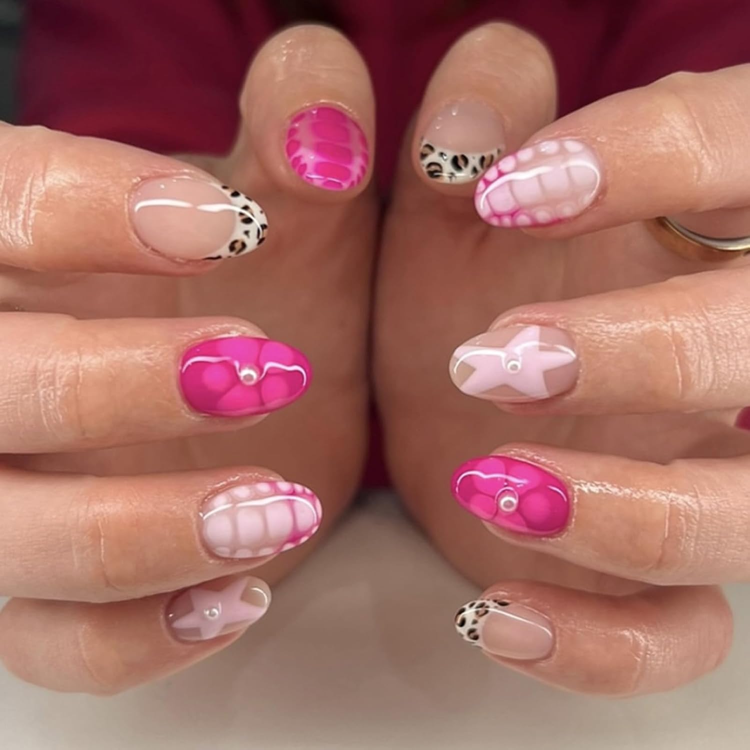 Press on Nails - Leopard Print & Flower Design