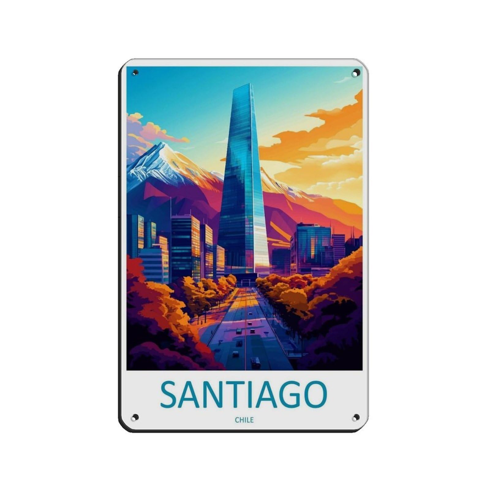 Santiago Travel Art Chile Retro Poster Metal Tin Sign Chic Art Retro Iron Painting Bar People Cave Cafe Family Garage Poster Wall Decoration 8x12inch(20x30cm)
