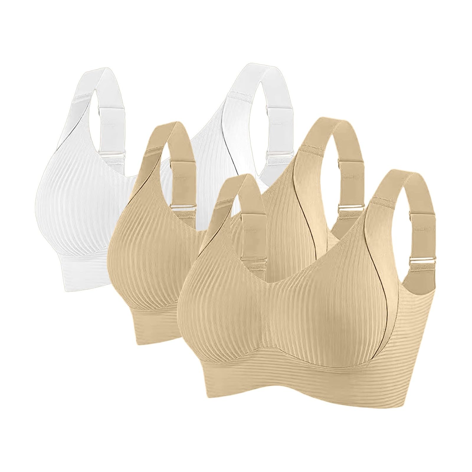 Reggiseni Comfort da Donna UK Sport Push Up Senza Cuciture Confezione da 3 Wireless a Costine Grandi Seni Cadenti Top da Donna Anziani Sport Support Lift Reggiseno Morbido Regolabile Comfort ad Alto