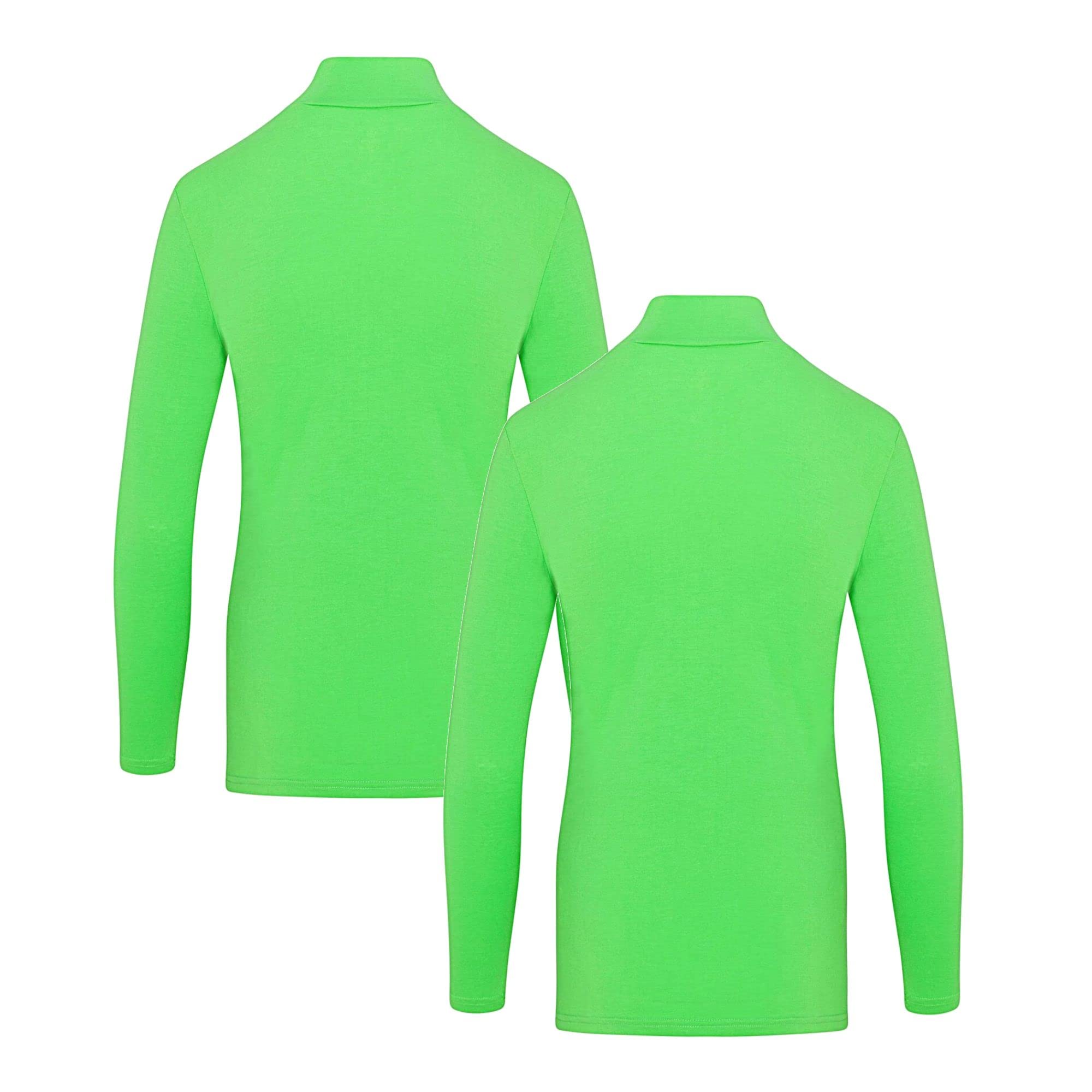 ACTIVE UNIFORMS Women's Long Sleeve Mock Turtle-Neck T-Shirt Under Scrub 2 Pack (Lime Green, Large)
