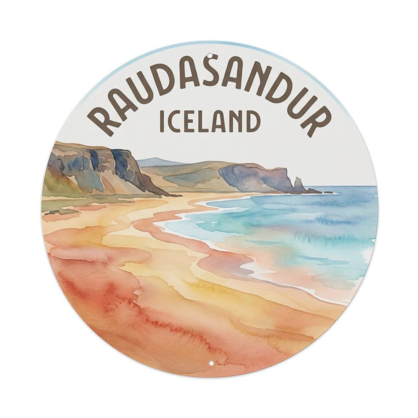 Vintage Travel Raudasandur Iceland Red Metal Tin Sign