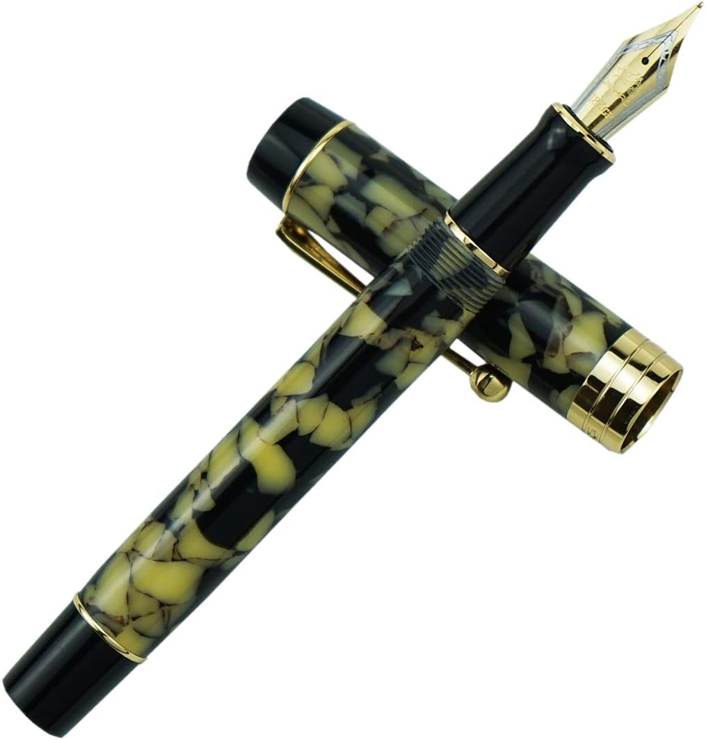 Jinhao 100 Resin Fountain Pen Medium Nib 0.6mm with Golden Clip Writing Pen (Black Yellow)