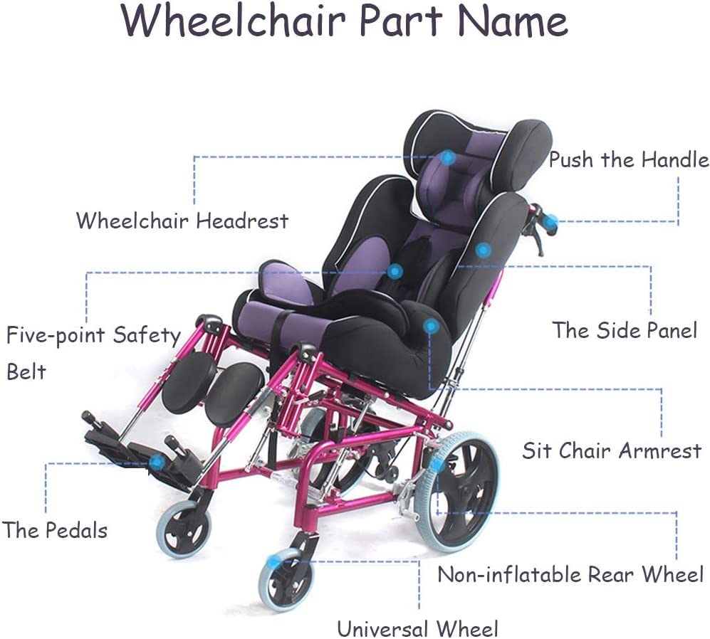 Silla de ruedas completamente reclinable para niños con parálisis cerebral Silla de ruedas infantil plegable liviana de aluminio con respaldo alto, mesa de comedor adecuada para edades de 2