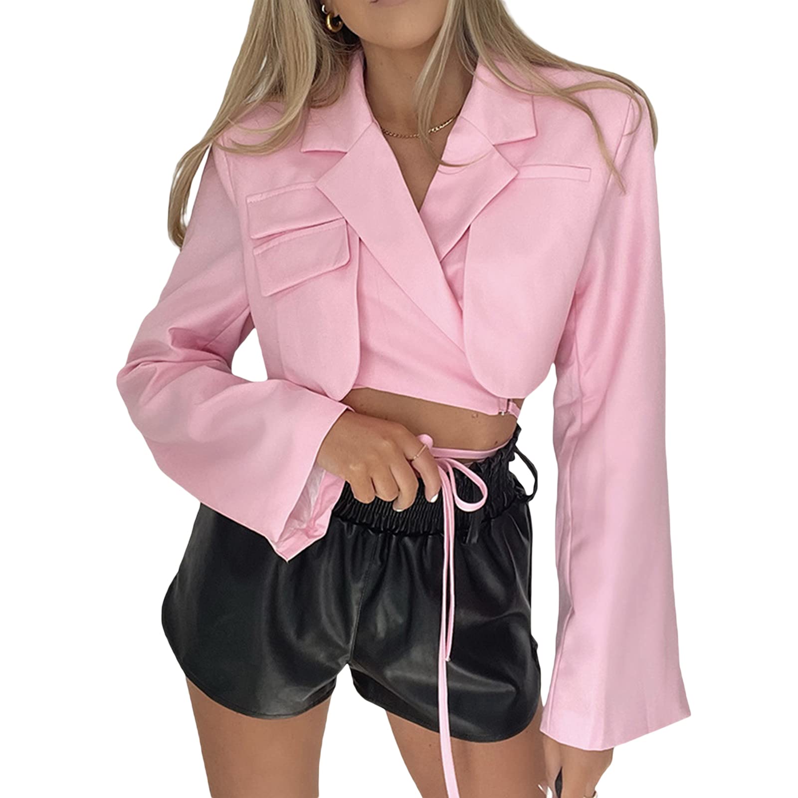 Women Casual Blazers Cropped Long Sleeve Work Office Suit Jackets Blazer Short Crop Tops Coat